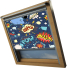 Cartoon Blue VELUX Skylight Window Blinds Silver Frame Side Detail