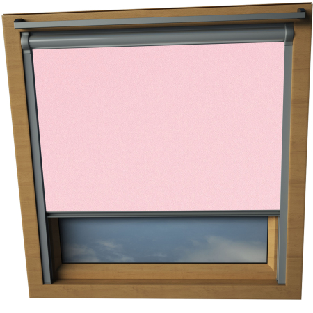 Baby Pink VELUX Skylight Window Blinds Silver Frame Detail