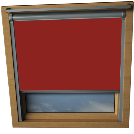 Bright Red VELUX Skylight Window Blinds Silver Frame Detail