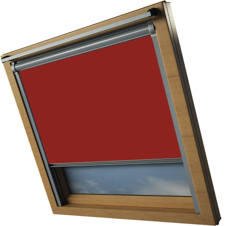 Bright Red VELUX Skylight Window Blinds Silver Frame Side Detail