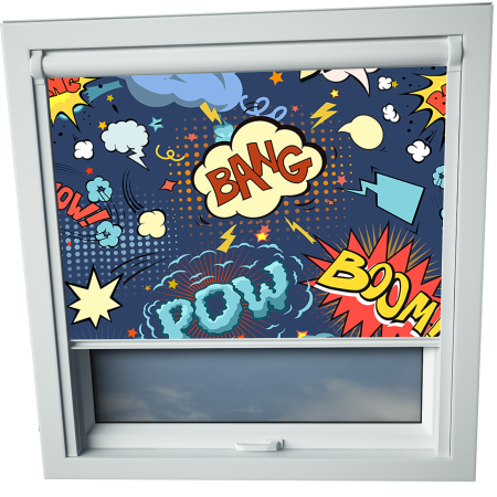 Cartoon Blue Balio Skylight Window Blinds White Frame Detail