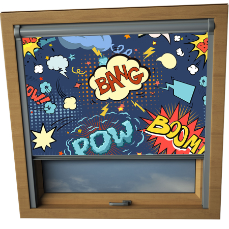 Cartoon Blue Dakea Skylight Window Blinds Silver Frame Detail