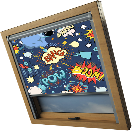 Cartoon Blue Dakea Skylight Electric Window Blinds Silver Frame Side Detail