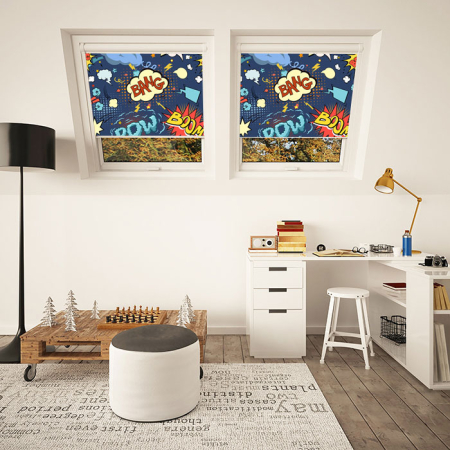 Cartoon Blue Axis 90 White Frame Skylight Window Blinds