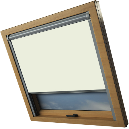 Cream Rooflite Skylight Electric Window Blinds Silver Frame Side Detail