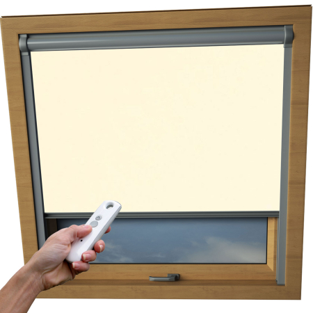 Delicate Cream Aurora Skylight Electric Window Blinds Silver Frame Detail