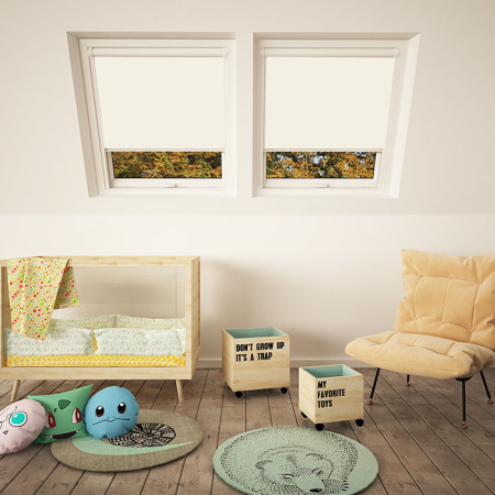 Delicate Cream Axis 90 White Frame Skylight Window Blinds