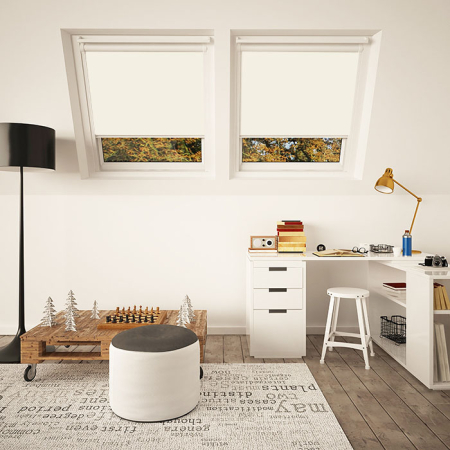 Delicate Cream VELUX White Frame Skylight Window Blinds