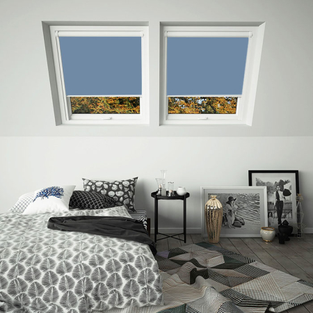 Dusky Blue Aurora White Frame Skylight Window Blinds