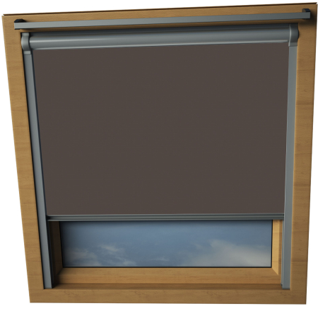 Mocha Brown Keylite Skylight Window Blinds Silver Frame Detail