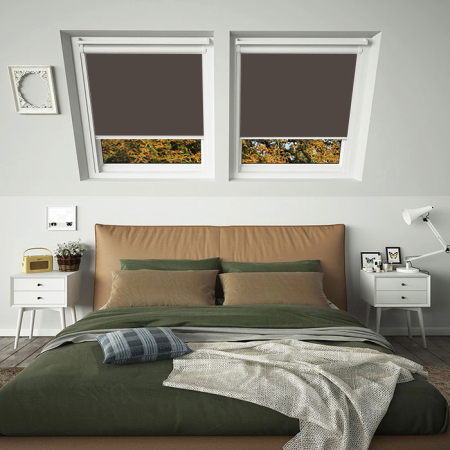 Mocha Brown Keylite White Frame Skylight Window Blinds