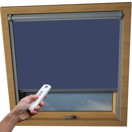 Navy Balio Skylight Electric Window Blinds Silver Frame Detail