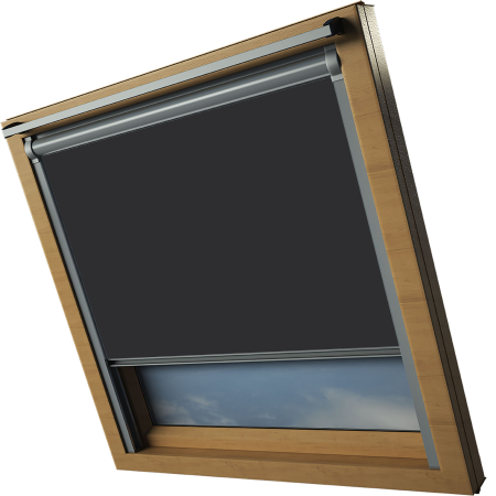 Onyx Black Keylite Skylight Window Blinds Silver Frame Side Detail