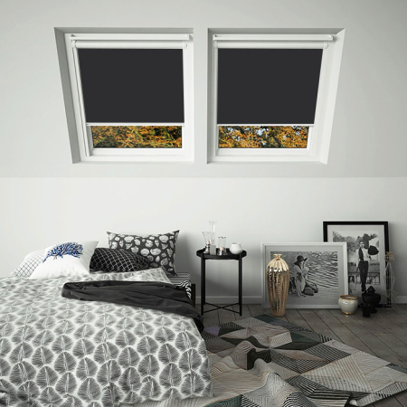 Onyx Black Keylite White Frame Skylight Window Blinds