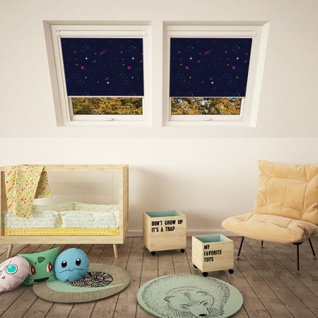 Outer Space Aurora White Frame Skylight Window Blinds