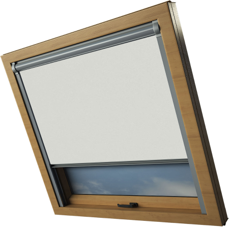 Pale Grey Rooflite Skylight Electric Window Blinds Silver Frame Side Detail