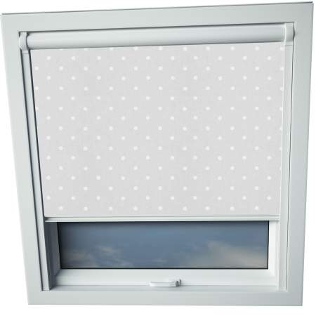 Polka Dots Grey Balio Skylight Window Blinds White Frame Detail