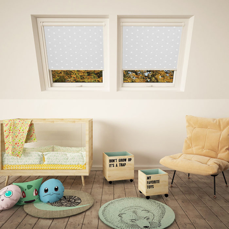 Polka Dots Grey Aurora White Frame Skylight Window Blinds