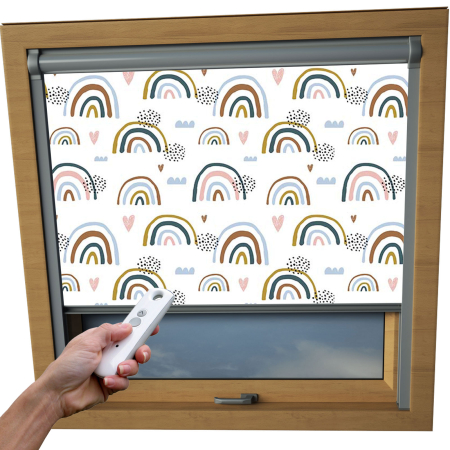 Rainbow Natural Aurora Skylight Electric Window Blinds Silver Frame Detail