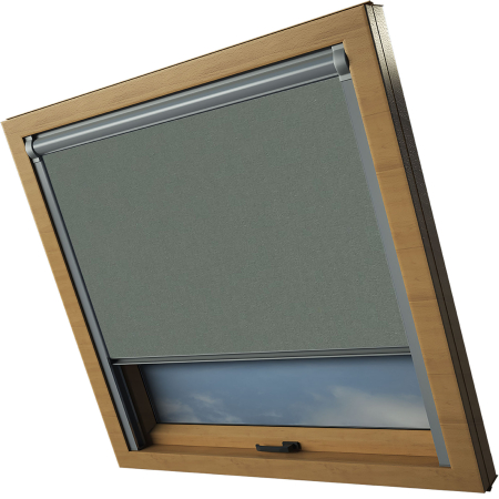 Rock Grey Rooflite Skylight Electric Window Blinds Silver Frame Side Detail