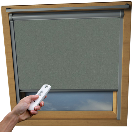 Rock Grey VELUX Skylight Electric Window Blinds Silver Frame Detail