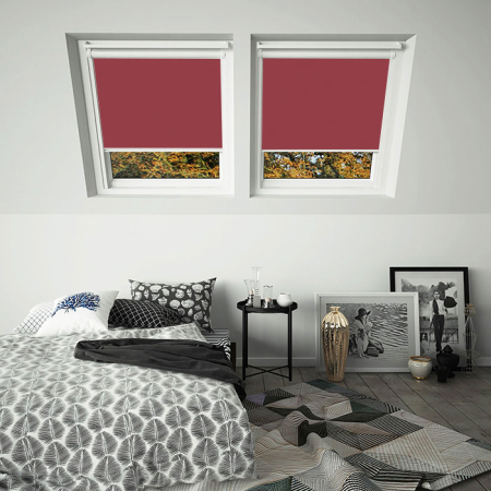 Scarlet Red Keylite White Frame Skylight Window Blinds