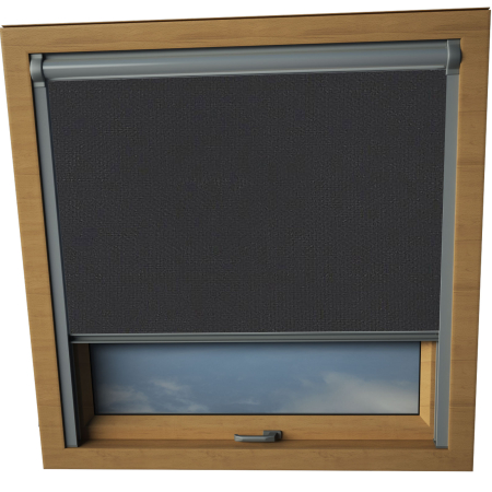 Shower Proof Black Axis 90 Skylight Window Blinds Silver Frame Detail