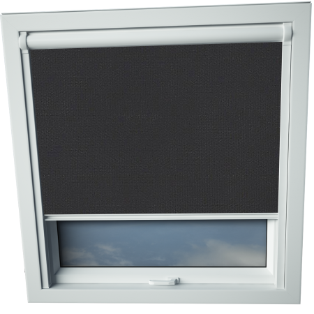 Shower Proof Black Balio Skylight Window Blinds White Frame Detail