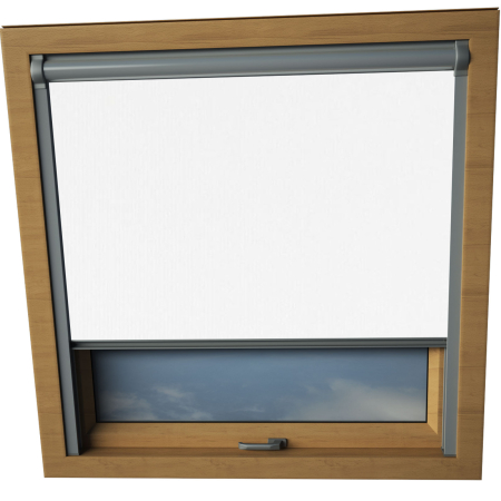 Shower Proof White Balio Skylight Window Blinds Silver Frame Detail