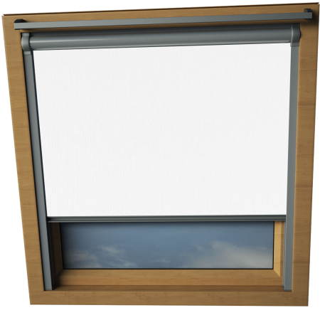 Shower Proof White Keylite Skylight Window Blinds Silver Frame Detail