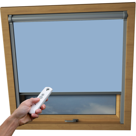 Sky Blue Axis 90 Skylight Electric Window Blinds Silver Frame Detail