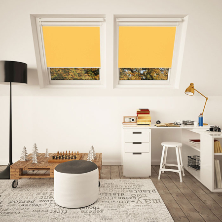 Sunflower Yellow VELUX White Frame Skylight Window Blinds