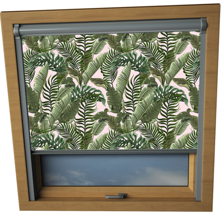 Tropical Leaves Aurora Skylight Window Blinds Silver Frame Detail