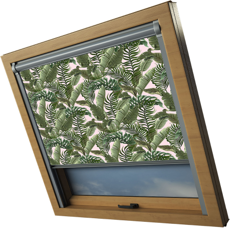 Tropical Leaves Optilight Skylight Window Blinds Silver Frame Side Detail