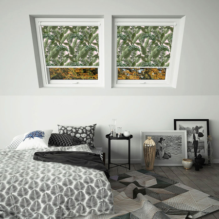 Tropical Leaves Axis 90 White Frame Skylight Window Blinds