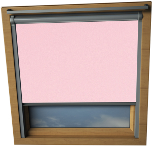 Baby Pink Keylite Skylight Window Blinds Silver Frame Detail