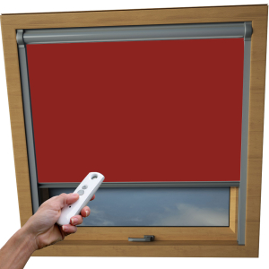 Bright Red Rooflite Skylight Electric Window Blinds Silver Frame Detail