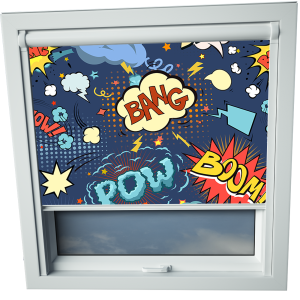 Cartoon Blue Aurora Skylight Window Blinds White Frame Detail