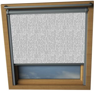 Chevron Grey Keylite Skylight Window Blinds Silver Frame Detail