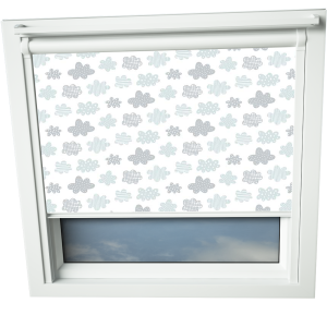 Clouds Grey VELUX Skylight Window Blinds White Frame Detail