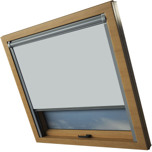 Light Grey Rooflite Skylight Electric Window Blinds Silver Frame Side Detail