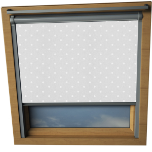 Polka Dots Grey Keylite Skylight Window Blinds Silver Frame Detail