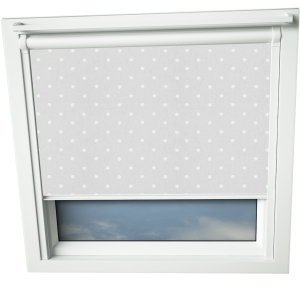 Polka Dots Grey VELUX Skylight Window Blinds White Frame Detail