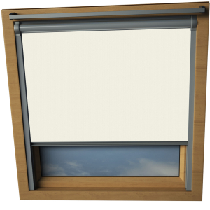 Soft Ivory Keylite Skylight Window Blinds Silver Frame Detail