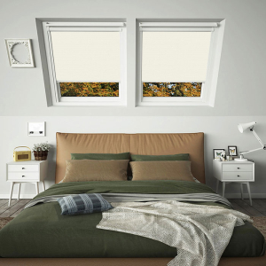 Soft Ivory Keylite White Frame Skylight Window Blinds