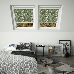 Tropical Leaves VELUX White Frame Skylight Window Blinds